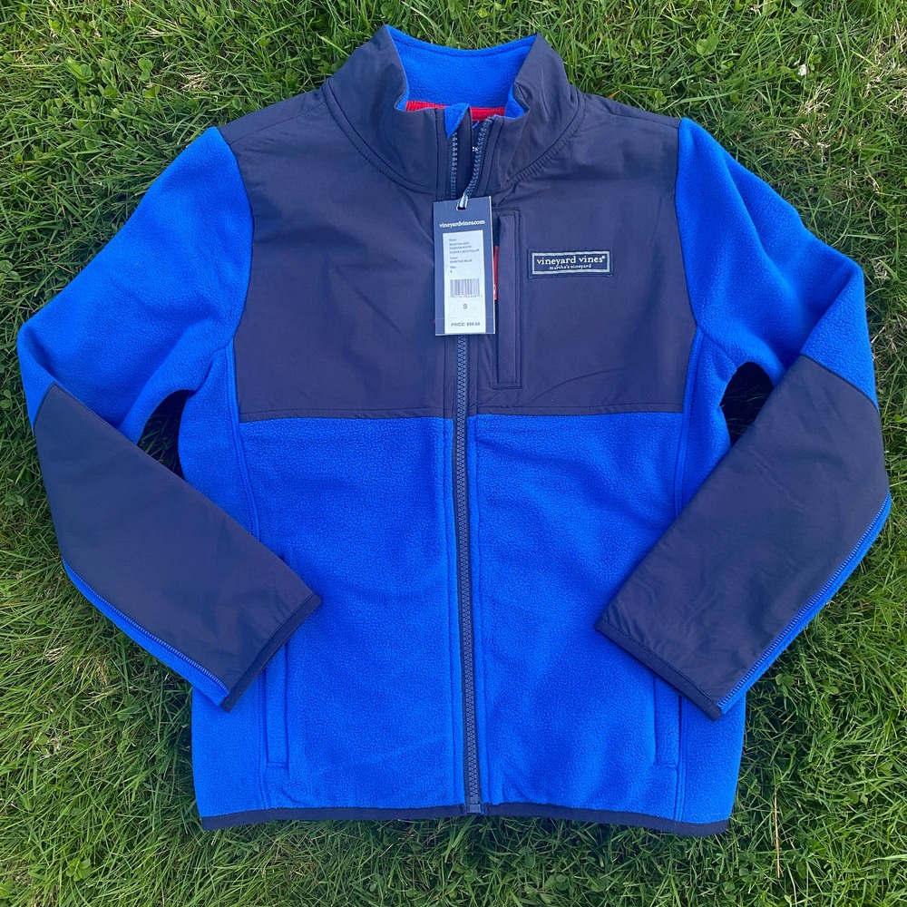 NWT Vineyard Vines Boys' Harbor Fleece Full-Zip Jacket/ Maritime Blue (S/ 8-10)